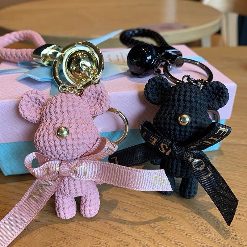 Creative Wool Bear Keychain Cute Bow Pendant Couple Female Backpack Package Pendant Cartoon Bear Keys Pendant