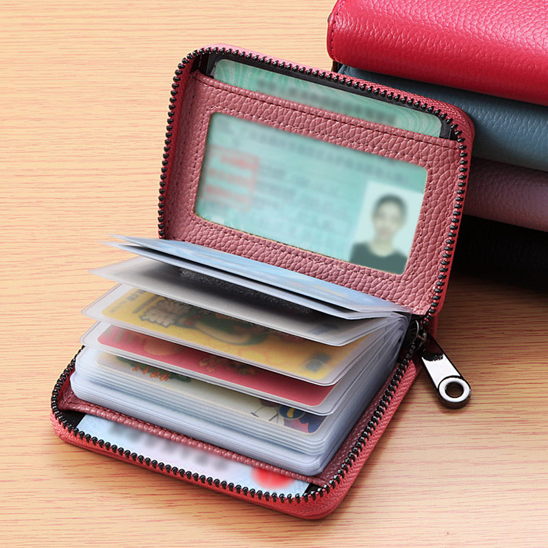 anti-degaussing card holder women‘s soft leather textured small multiple card slots id card holder anti-theft swiping large capacity bank card package