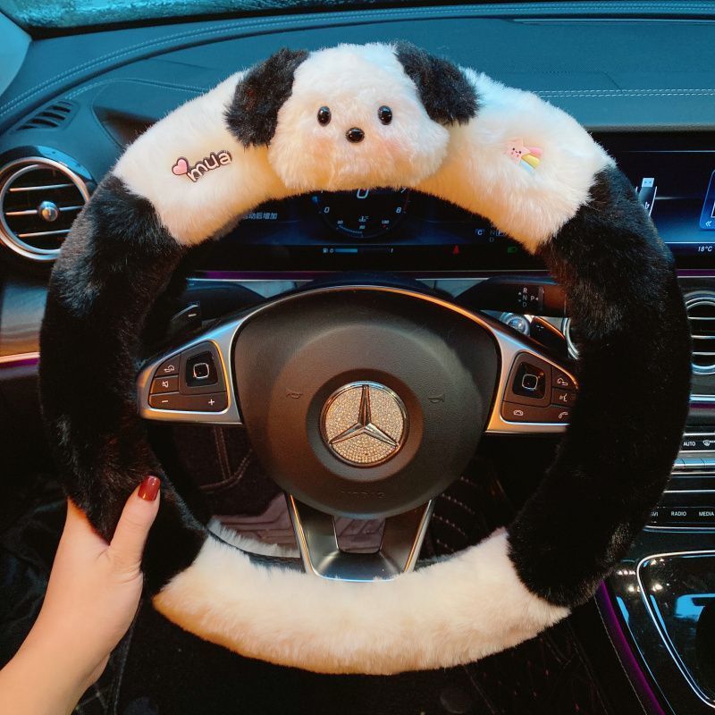 winter cute pacha dog car steering wheel cover warm plush man and woman cartoon internet celebrity non-slip steering wheel cover goddess