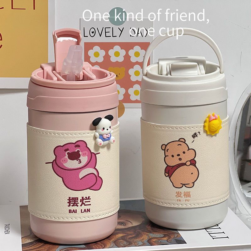 strawberry bear winter thermos cup for girls good-looking female online influencer student water cup portable double drink children‘s coffee cup