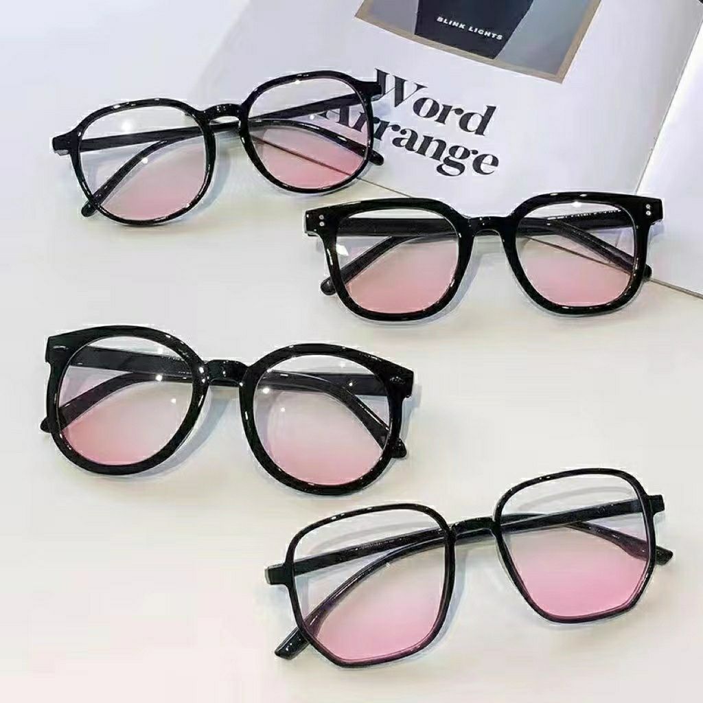 Ins Classic Black Frame Blush Glasses Women's Pure Desire Style Temperament Gradually Varied Pink Large Frame Internet Celebrity Face without Makeup Gadget Plain Light