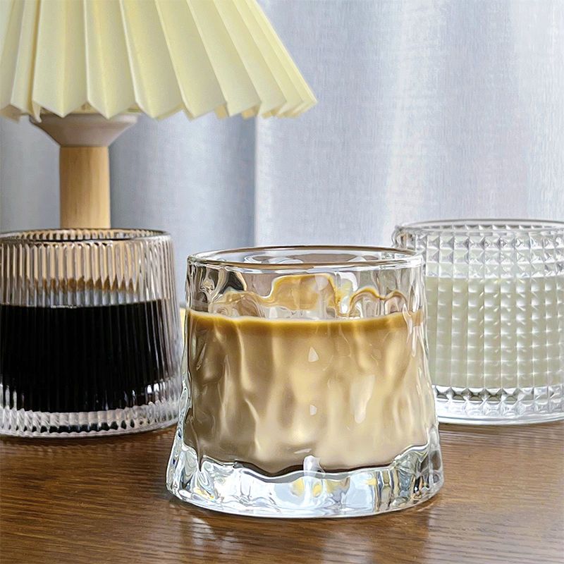 whiskey shot glass flat trapezoidal striped glass cup creative wine glass good-looking ins style glass cup coffee cup