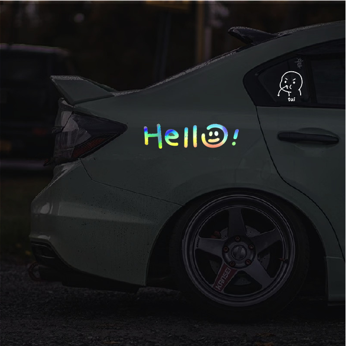 hello smiley face emoji stickers cute funny car reflective text personalized creative car stickers electric motorcycle