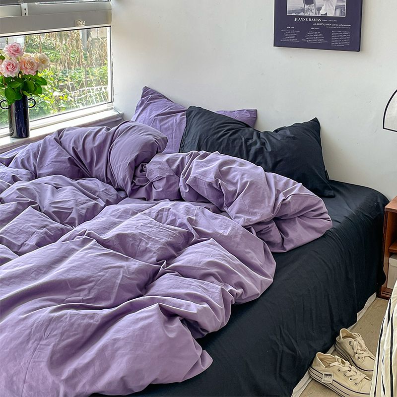 nordic style ins black and purple mixed bedding four-piece quilt cover bed sheet student dormitory single bed three-piece set