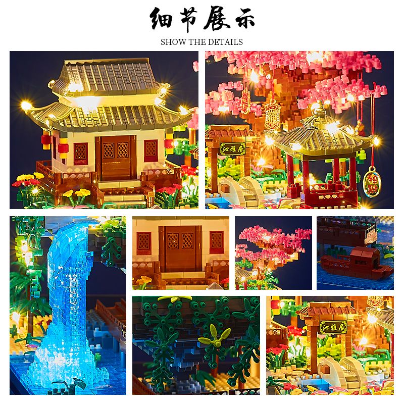 Compatible with Lego Peach Blossom Pool Castle Girl Series Assembled Particles Adult High Difficulty Building Blocks Huge Building Gifts