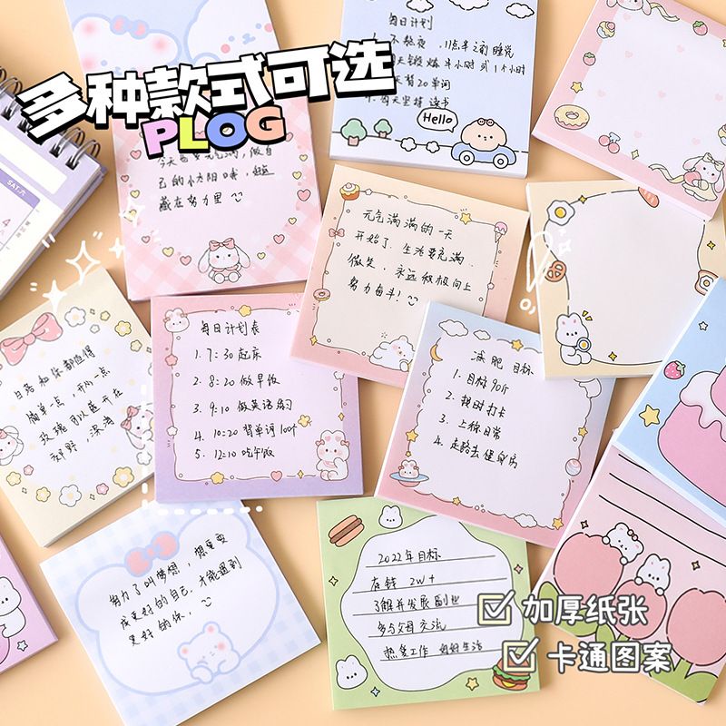 Korean Ins Sticky Notes Cute Cartoon Teenage Girl Student Creative Tear-off Note Pad Self-Adhesive Mark Notebook
