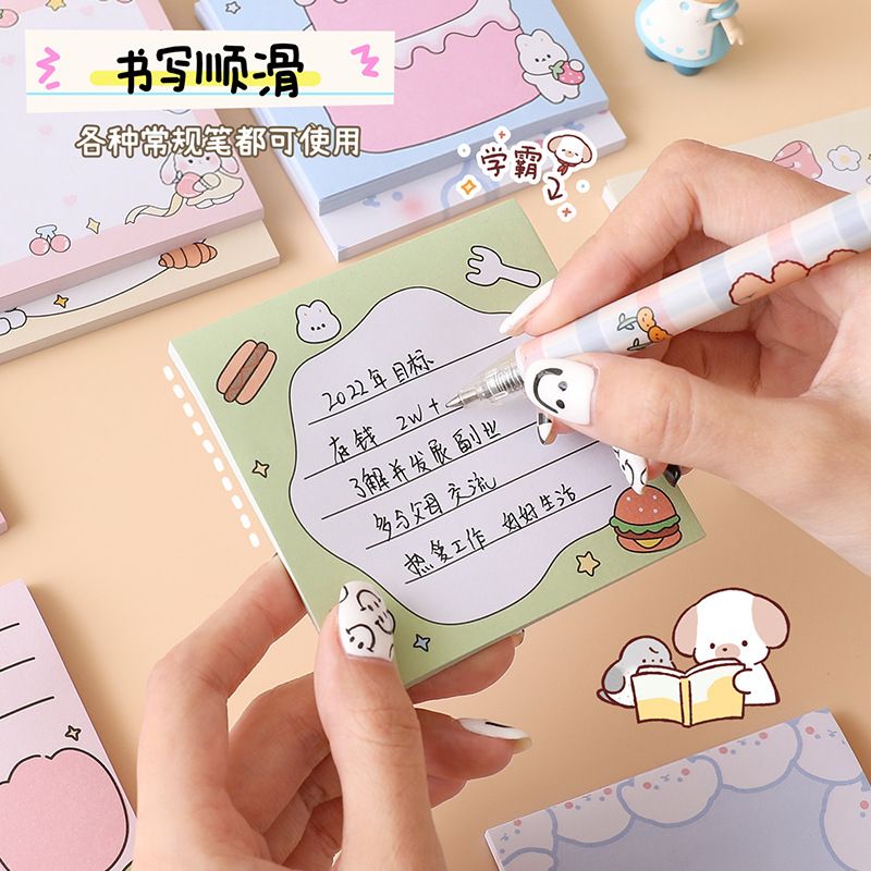 Korean Ins Sticky Notes Cute Cartoon Teenage Girl Student Creative Tear-off Note Pad Self-Adhesive Mark Notebook