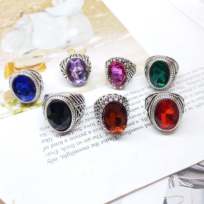 Mixed Batch of 50 European and American Large Size Rings Men and Women Fashion Atmospheric Glass Crystal Gem Ring Ornament Factory Direct Sales