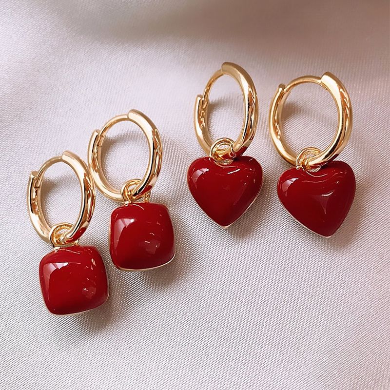 Red Earrings Women's High-Grade Light Luxury Earrings Autumn Winter Retro Earrings 2023 New Trendy New Year Earrings