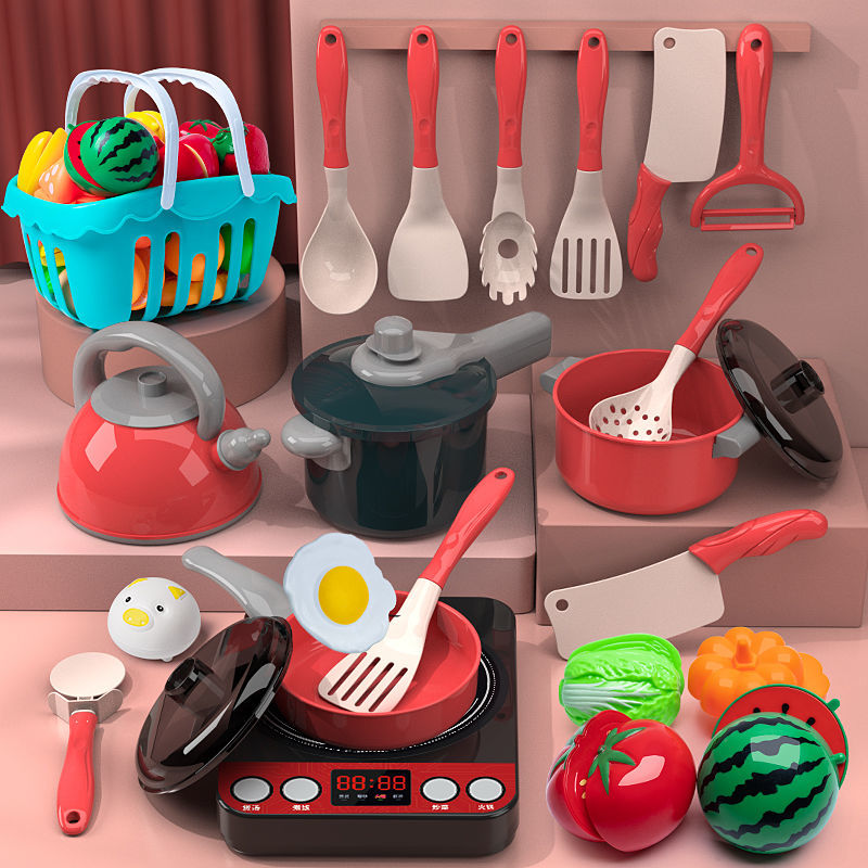 children‘s play house kitchen toy set baby girl boy simulation cooking tableware kitchenware cutting music