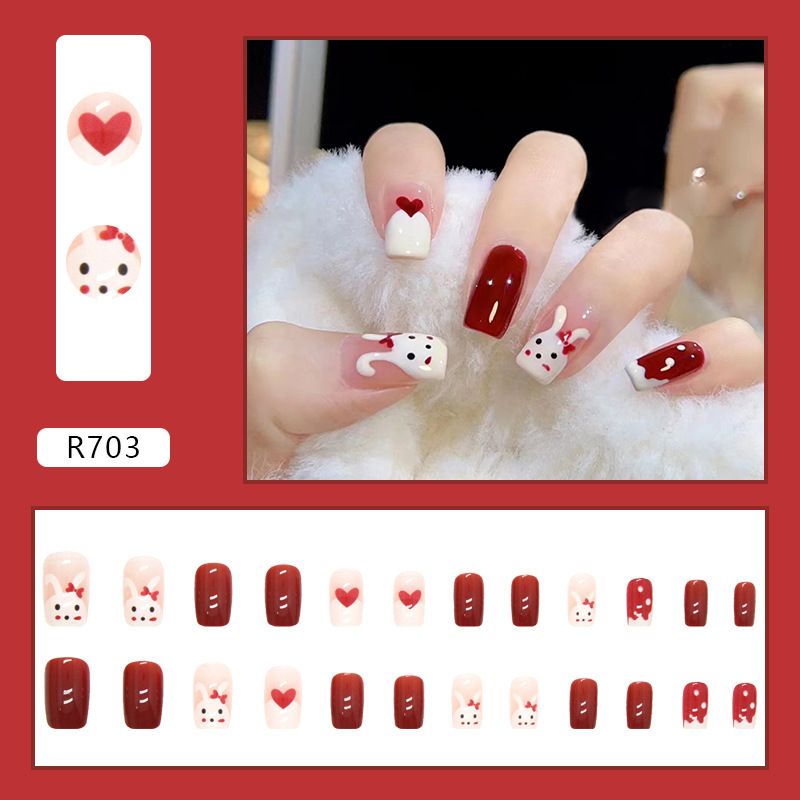 24 Pieces/Box Nail Patch Wear Manicure Female Nail Tip Finished Product Nail Removable Student Fake Nails Finger