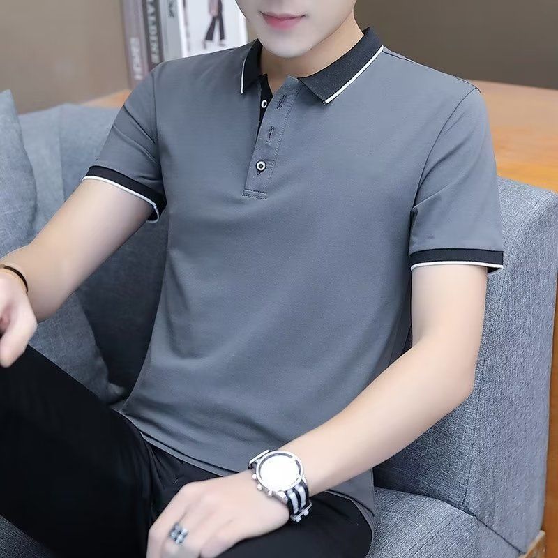 short-sleeved t-shirt men‘s lapel summer new  shirt middle-aged and young half-sleeved collar fashion brand plus size top clothes fashion