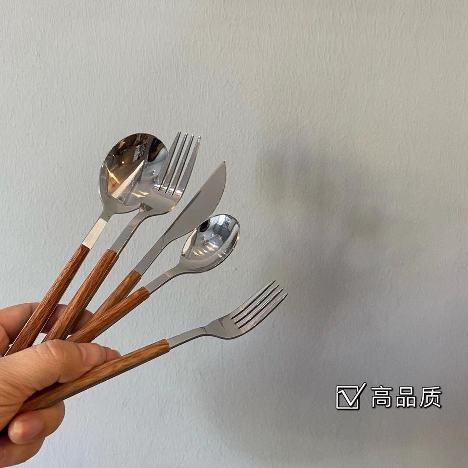 stainless steel spoon fork long handle ins style household exquisite western tableware steak knife， fork and spoon dessert small spoon