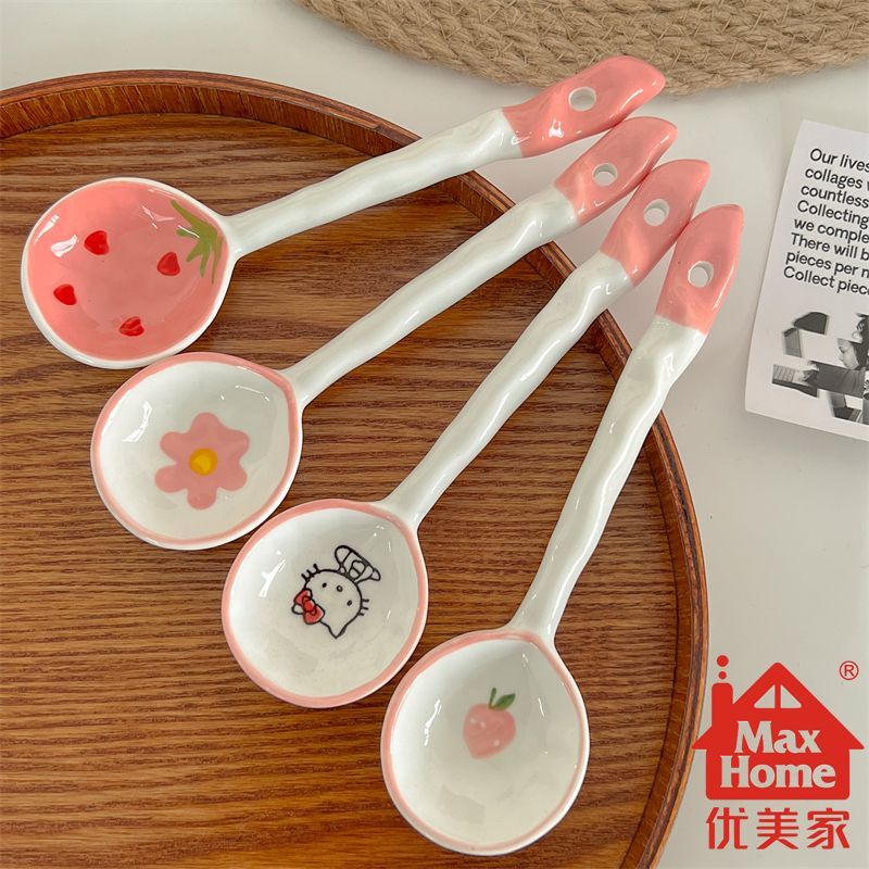 youmeijia japanese-style ceramic spoon cute long handle spoon cartoon spoon spoon spoon dessert spoon soup drinking spoon household meal spoon