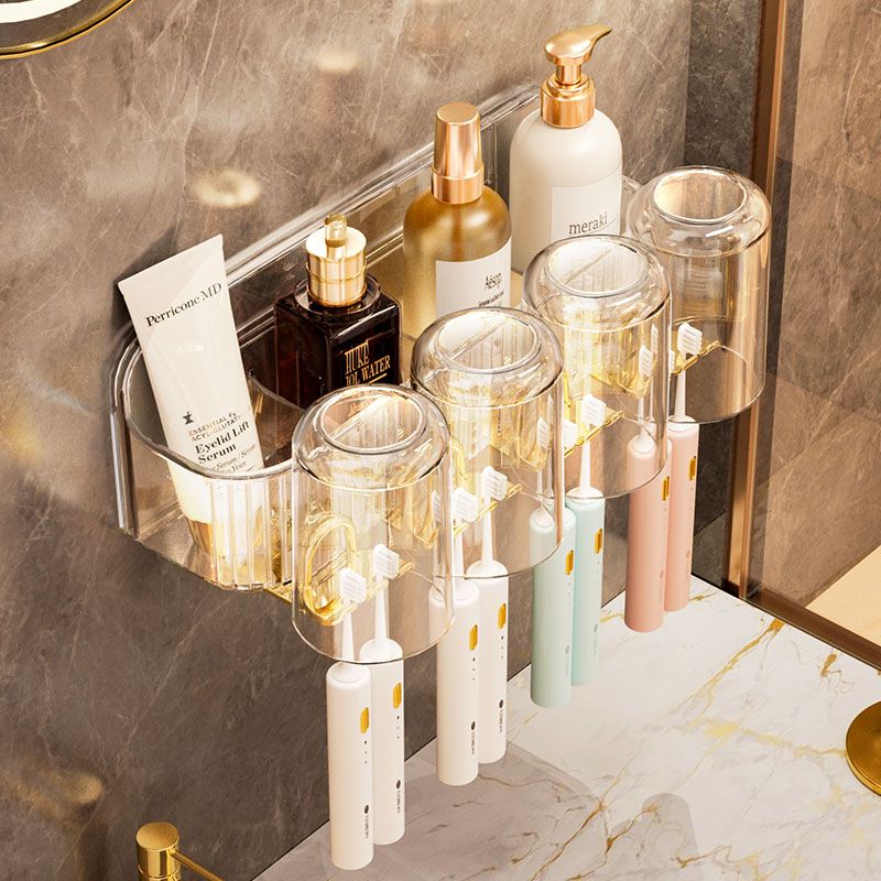 Light Luxury Toothbrush Holder Wall-Mounted Punch-Free Washstand Electric Brush Cup Holder Household Bathroom Storage Rack