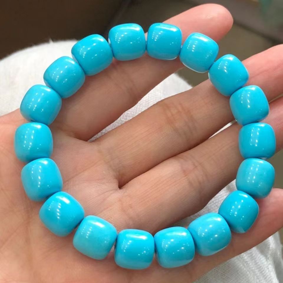 hubei turquoise bracelet pliable temperament genuine men and women old barrel shaped bead bracelet high porcelain blue green hand toy color changing