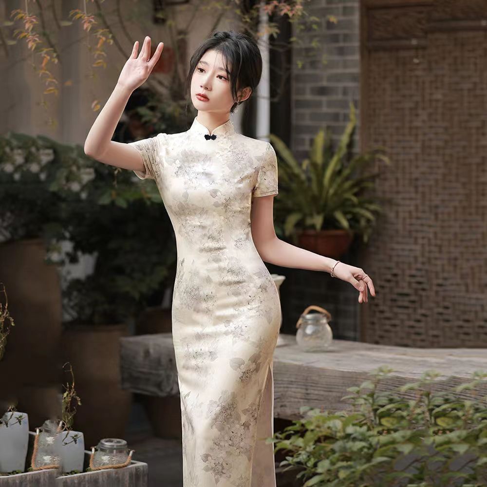 improved cheongsam summer new republic of china style lady mid-length elegant young elegant chinese style dress