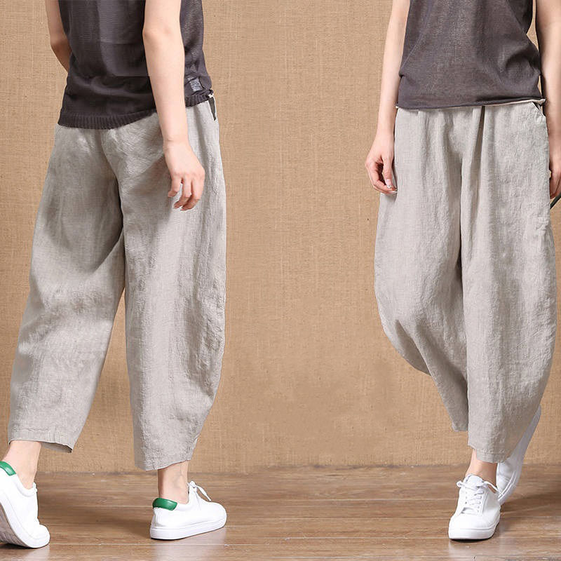 2023 summer new cotton and linen trousers women‘s loose plus size wide leg pants big leg high waist all-matching mopping floor linen pants