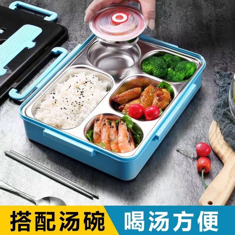 304 stainless steel lunch box fast food plate lunch box with lid office worker student compartment lunch box anti-scald insulated lunch box