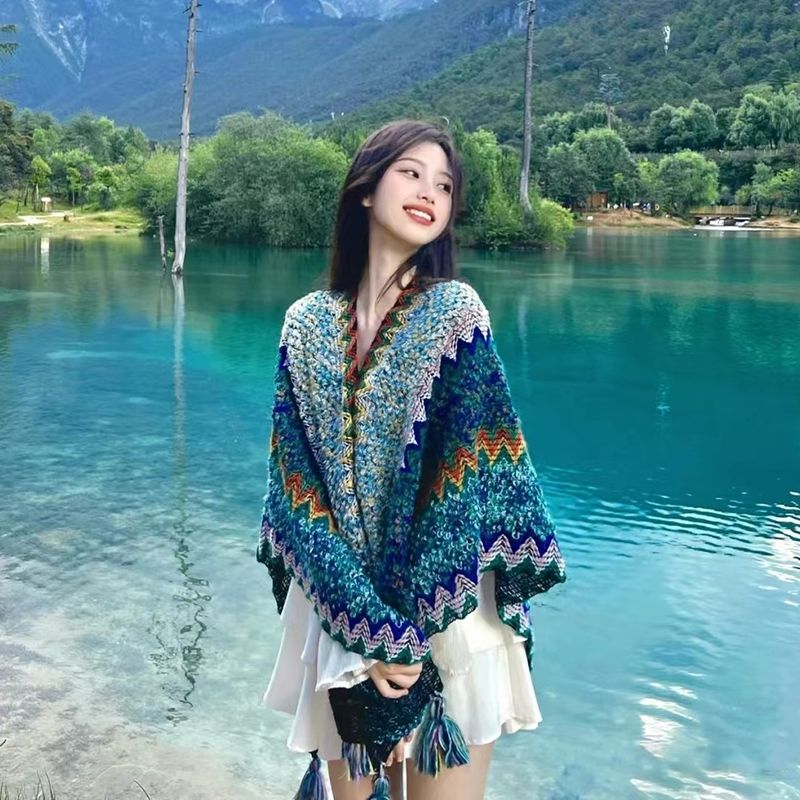 ethnic style shawl travel wear scarf women‘s blanket lijiang yunnan outer wear warm cape cloak xinjiang tibet