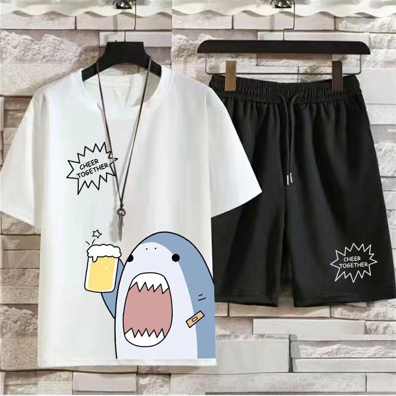 youth leisure sports suit summer new slim fit korean style t-shirt fashion brand short sleeve shorts 1/2 pieces for male students