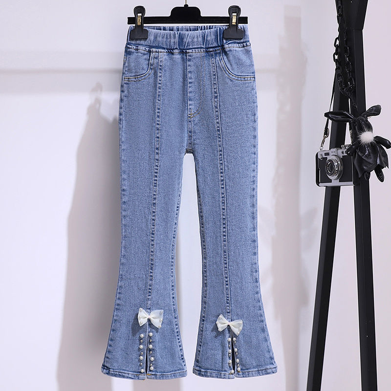 girls‘ split flared pants spring and autumn clothing 2023 new western style fashion fall jeans fried street children‘s pants fashion