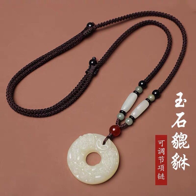 luichen natural white jade ruyi pi xiu pendant jade pendant round jade pendant female jade pendant couple necklace jade