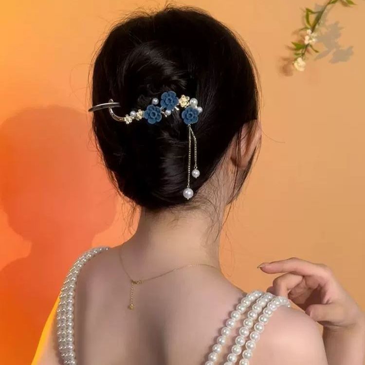 Antique Style Grip Flower Hairclip Decoration Word Clip Updo Gadget Barrettes 2023 New High-End Hairpin Female Summer Banana Clip