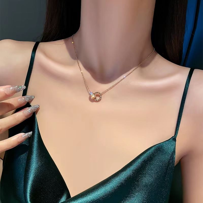 outlets 18k diamond ring necklace women‘s gold niche clavicle chain simple lengthened non-fading sweater chain