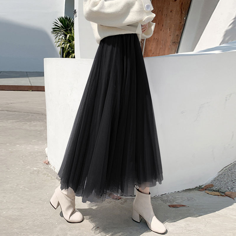 2023 spring mid-length popular skirt new mesh skirt skirt women‘s slimming high waist fairy skirt summer versatile