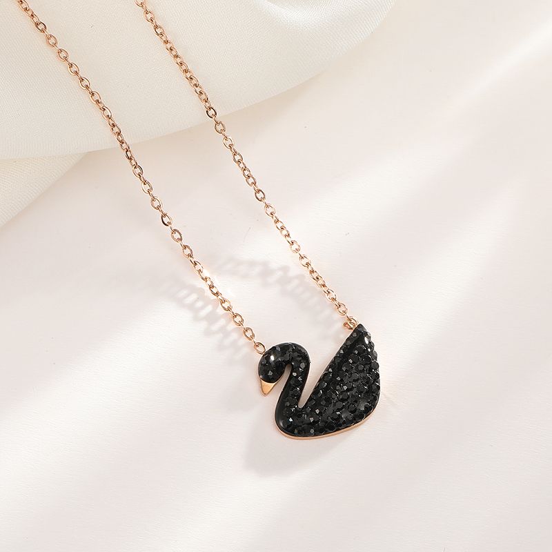 Titanium Steel Bath Non-Fading Necklace Women's Simple Net Red Swan Clavicle Chain Rose Gold New Small Waist Double Ring
