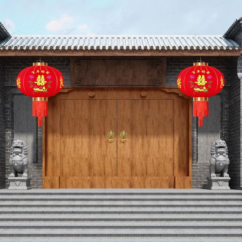 2023 New Wedding Gate Xi Character Red Lantern Outdoor Yard Wedding Celebration Decoration with Lights a Pair of Ornaments