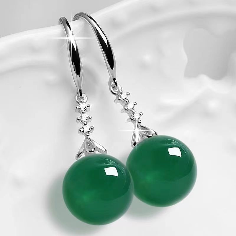 new green chalcedony earrings for women s925 silver network red tide temperamental long eardrops anti-allergy non-fading women‘s earrings