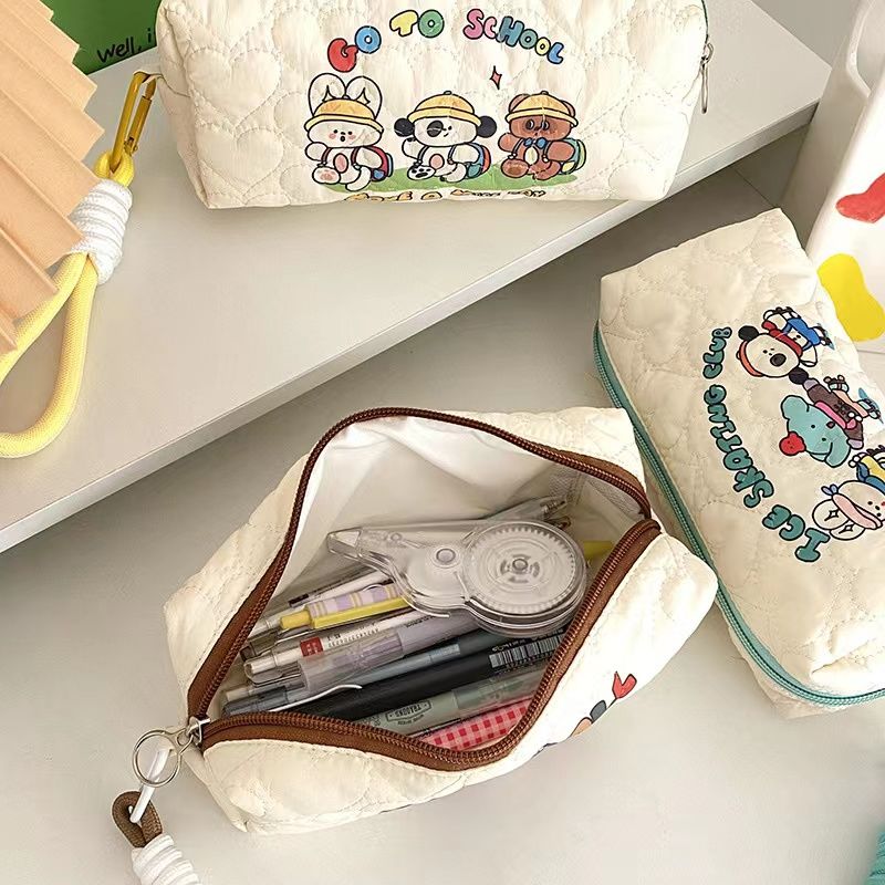 original niche pencil case large capacity student pencil case pencil case portable cute cartoon printing cosmetic bag stationery storage bag