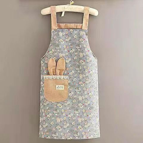 Apron Work Summer Breathable Apron Small Fresh Pocket Lady Household Kitchen Oil-Proof Work Clothes Stain-Resistant