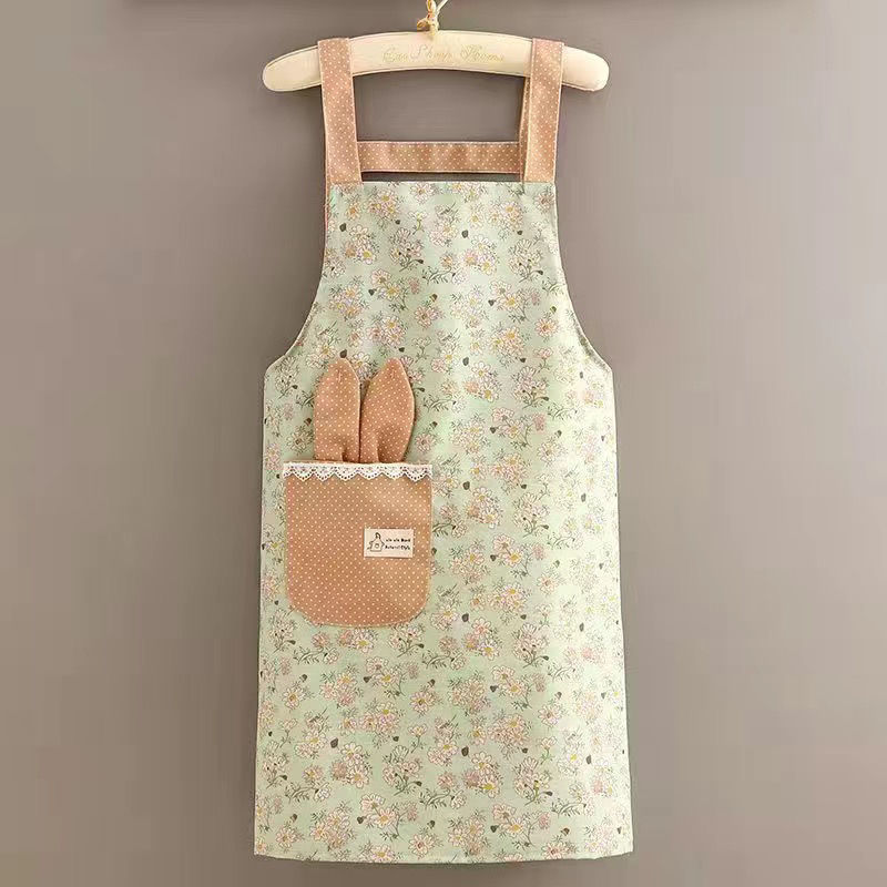 Apron Work Summer Breathable Apron Small Fresh Pocket Lady Household Kitchen Oil-Proof Work Clothes Stain-Resistant