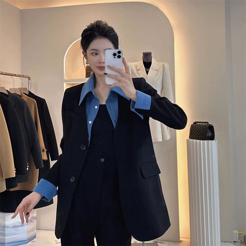 plus size women‘s spring new casual design fake two-piece suit korean fashion all-matching loose suit coat