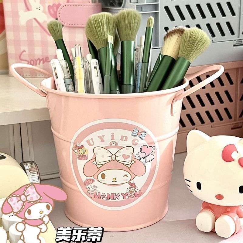 cute cartoon good-looking sanrio melody metal pen container iron small bucket stationery makeup brush storage pen holder