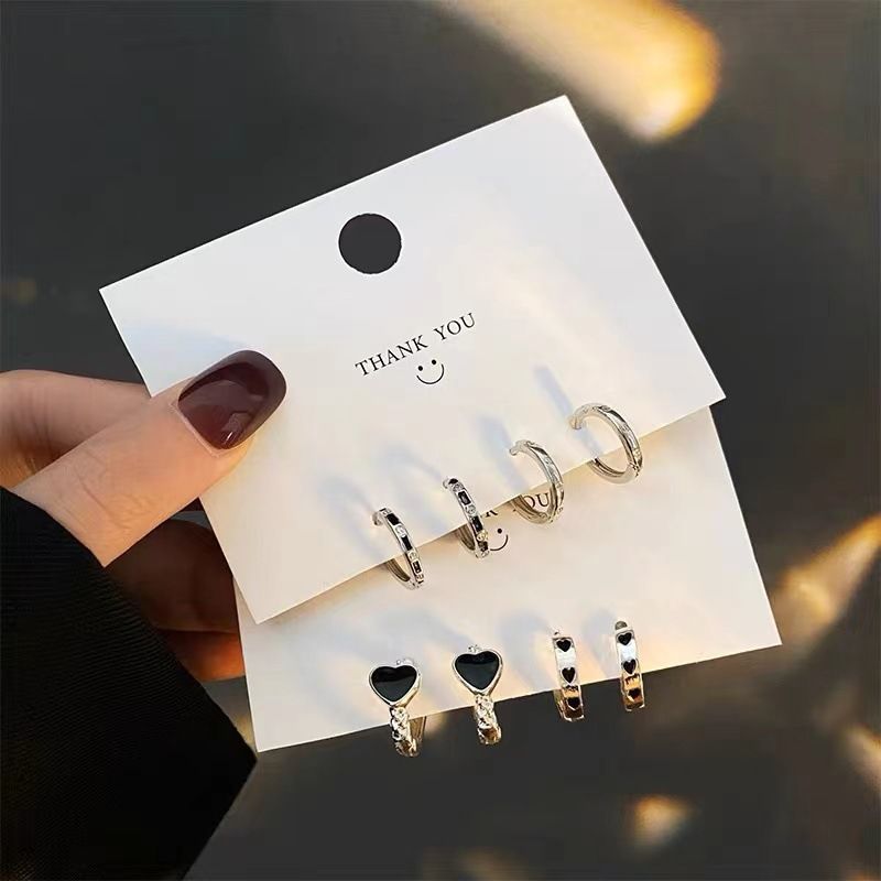 removal-free before sleep ~ simple 4-piece set hook earrings ear clip all-match cold earrings plain ear ring exquisite fashion earrings