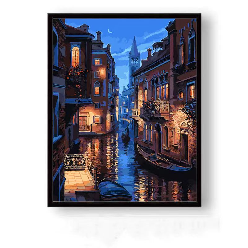 semi-covered digital oil painting digital oil painting diy semi-covered flower banquet girl venice night scene handmade color filling