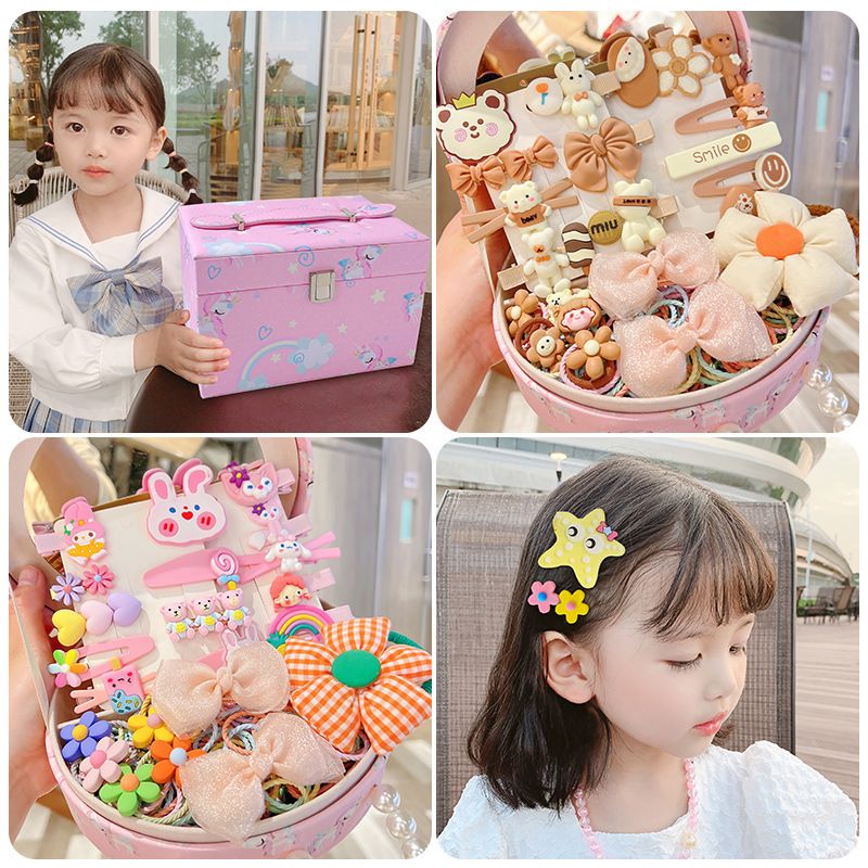 2023 Children's Hair Accessories Set Gift Box Girls Birthday Hairpin Barrettes Rubber Band Headdress Little Princess Cute Jewelry Box