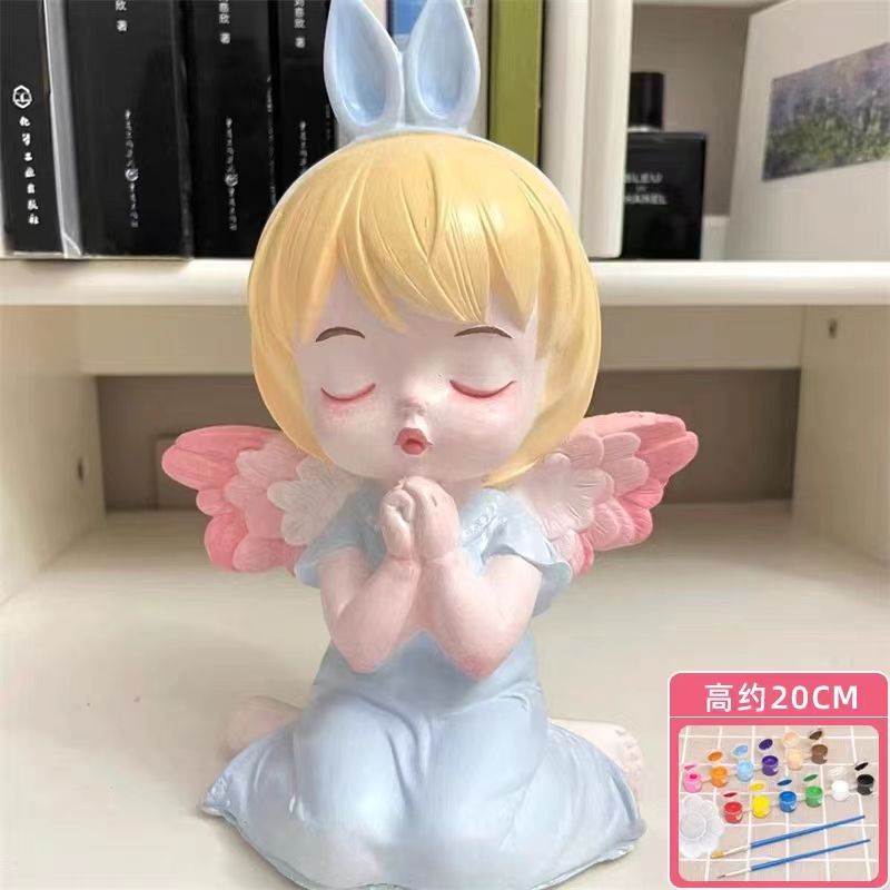 Prayer Angel Anne Baby Painted Vinyl Figurine Painted White Body Graffiti Coin Bank Colored Ornaments Non-Plaster