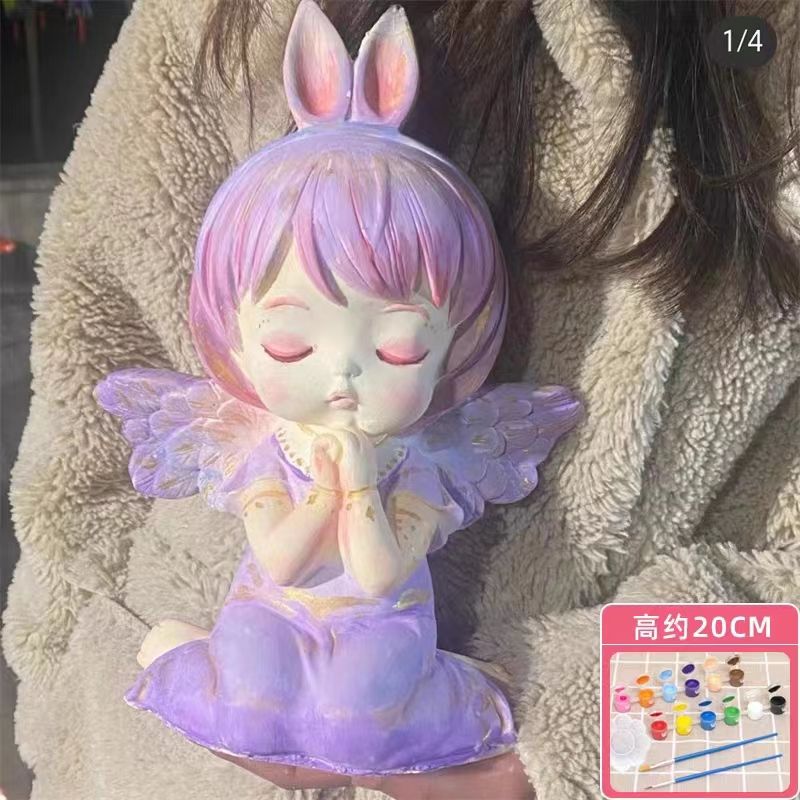 Prayer Angel Anne Baby Painted Vinyl Figurine Painted White Body Graffiti Coin Bank Colored Ornaments Non-Plaster