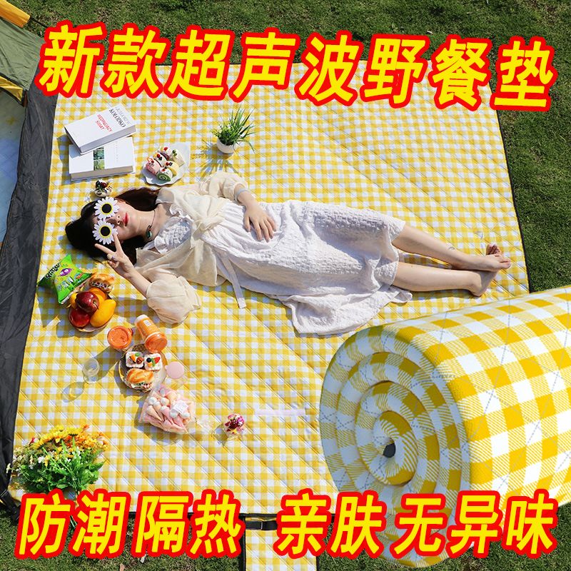 new ultrasonic picnic mat outdoor net red picnic mat thickened moisture-proof ins camping picnic blanket tent floor mat