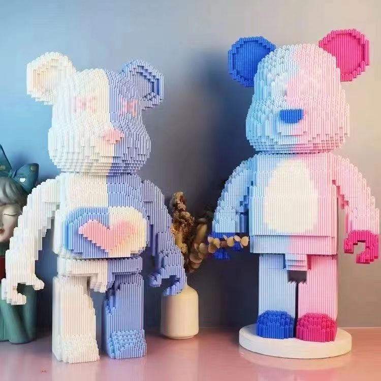 blue pink bear building blocks 3d three-dimensional puzzle educational toys small particles assembled girls series compatible with lego gifts