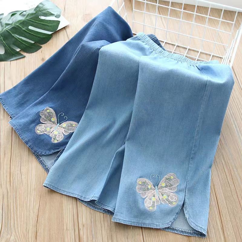 Girls' Cropped Pants Summer Wear 2024 New Lyocell Jeans Girls' Pants Children's Shorts Thin Girls' Summer Wear