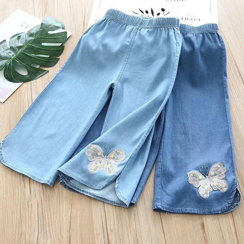 Girls' Cropped Pants Summer Wear 2024 New Lyocell Jeans Girls' Pants Children's Shorts Thin Girls' Summer Wear