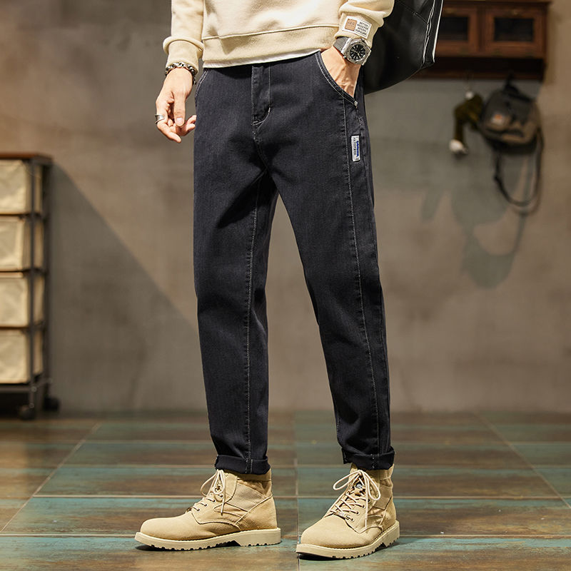 autumn and winter new men‘s jeans stretch slim casual all-match fashion thick new popular straight-leg trousers boys