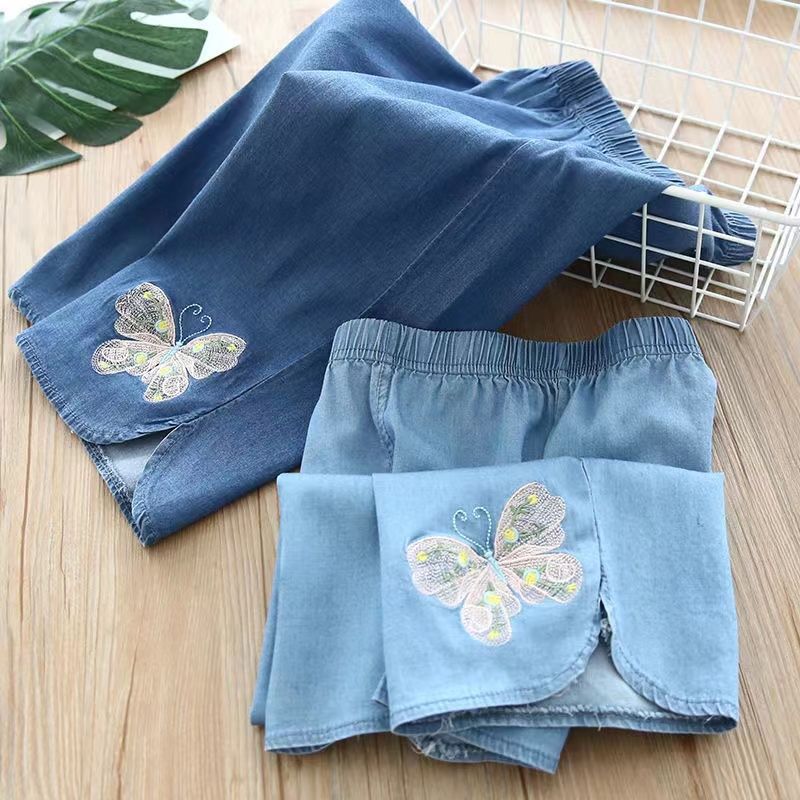 Girls' Cropped Pants Summer Wear 2024 New Lyocell Jeans Girls' Pants Children's Shorts Thin Girls' Summer Wear