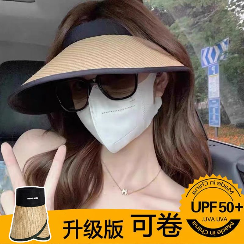 summer uv protection windproof sun protection hat for women big brim face-covering straw sun hat cycling air top sunhat